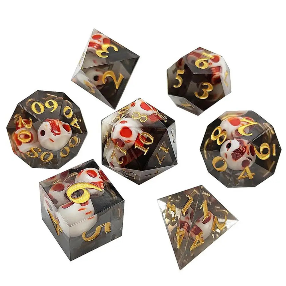 7Pcs Polyhedral Dice Set Transparent Flowers Design Resin Dices Hot Party Table Games Accessories D6 D8 D10 D12 D20 For D&d DND