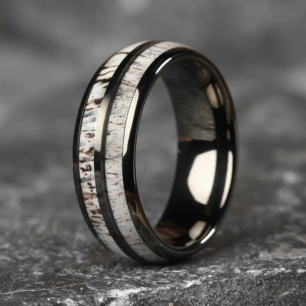 Luxury Mens 8mm Koa Wood Arrow Inlay Titanium Wedding Ring Viking Hunting Stainless Steel Engagement Ring Men Wedding Band Gift