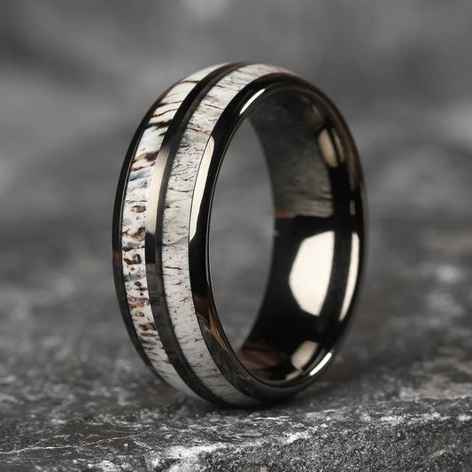Fashion 8mm Deer Antler Black Titanium Stainles Steel Rings For Men Women Forest Elk Antler Ring Wedding Ring Men Wedding Band