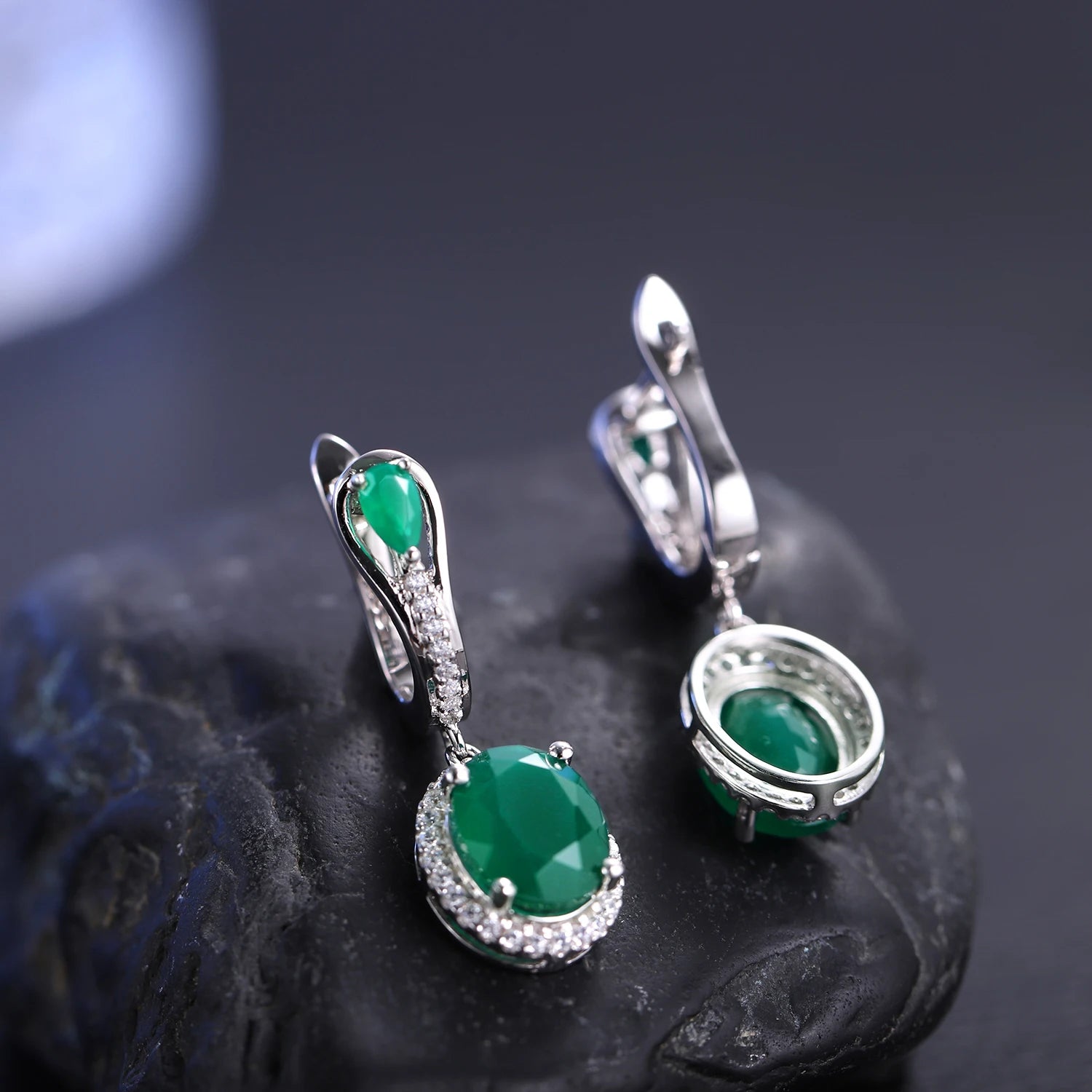 Gem's Ballet 5.15Ct Natural Green Agate Vintage Earrings 925 Sterling Silver Gemstone Drop Earrings For Women Fine Jewelry