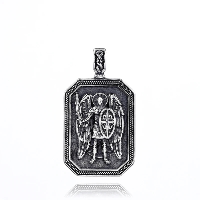 Classic Design Angel Knight Shield Pendant Stainless Steel Vintage Men Ancient Greek God of War Necklace Amulet Creative Jewelry