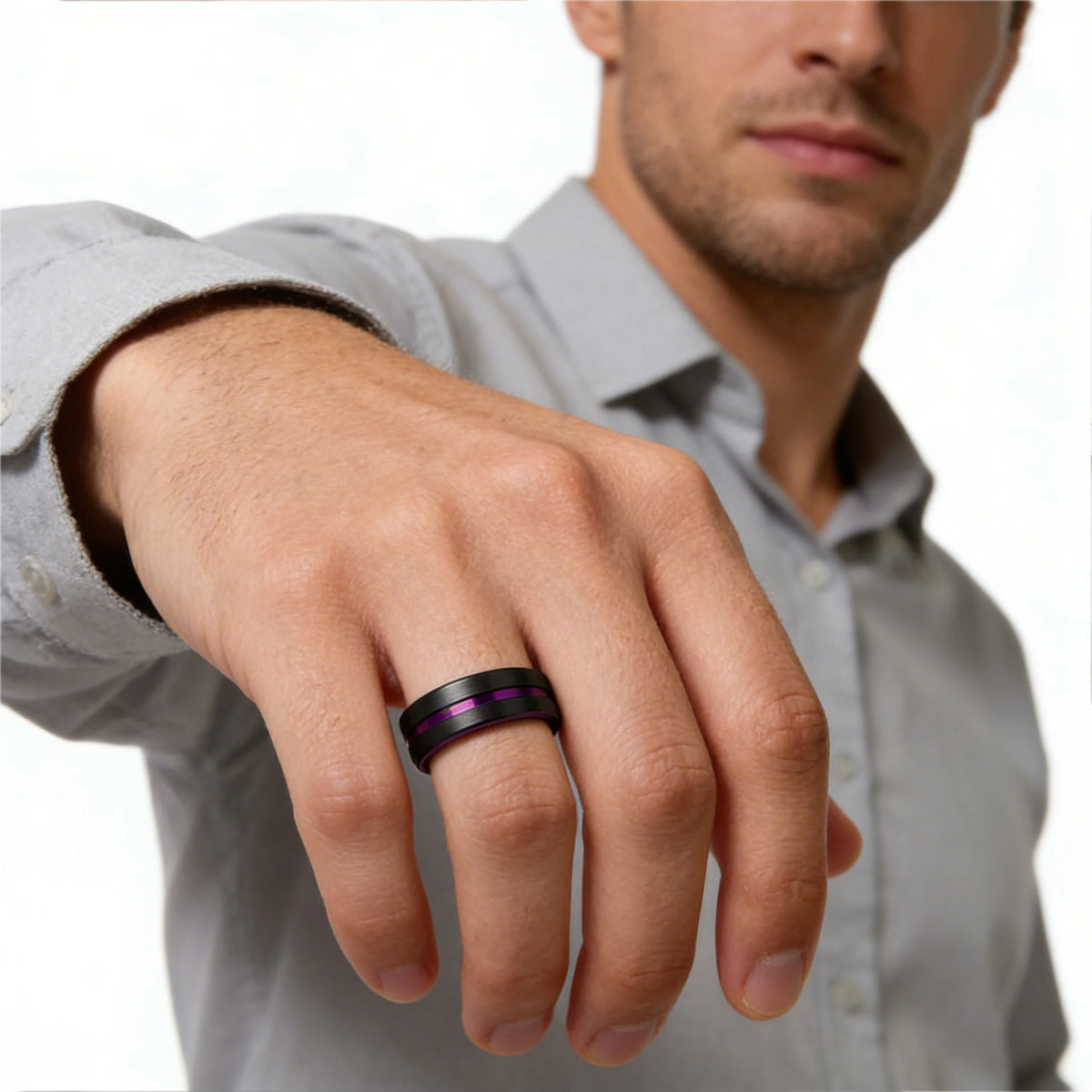 Fashion 8mm Purple Tungsten Wedding Rings For Men,Two Tone Grooved Men Stainless Steel Ring, Men's Wedding Band Matte Finished