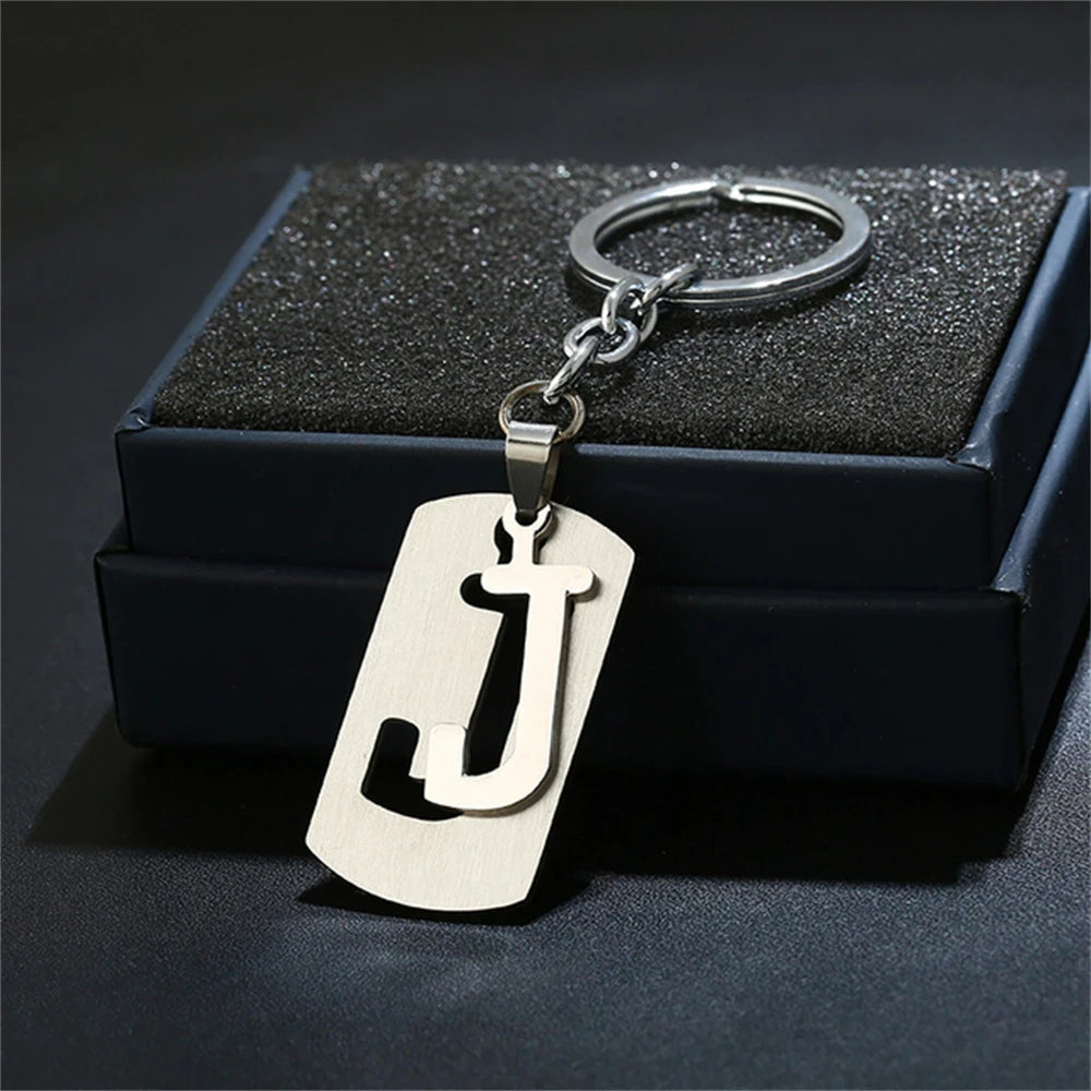 NEW DIY Stainless Steel A-Z Letters key Chain Charm 26 Letters KeyChain Men Women keychain Couple gift Jewelry Car Key Ring 4010-J