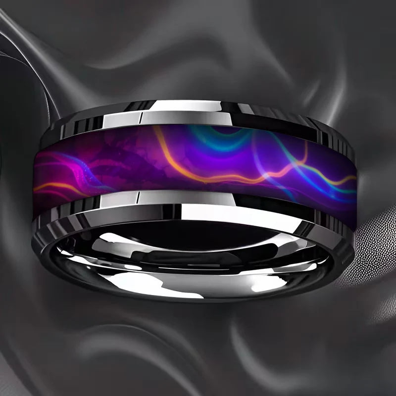 With Dark Green Synthetic White Stone Rings, 8mm Cosmic Starry Sky Stainless Steel Men Ring, Wedding Band Jewelry Drop Ship