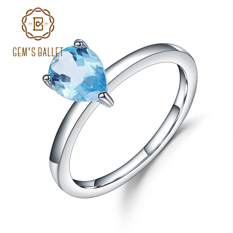 Gem's Ballet 1.36Ct Natural Red Garnet Blue Topaz Water Drop Gemstone Rings 925 Sterling Silver Trendy Ring For Women Gift Fine Jewelry 925 Sterling Silver sky blue topaz