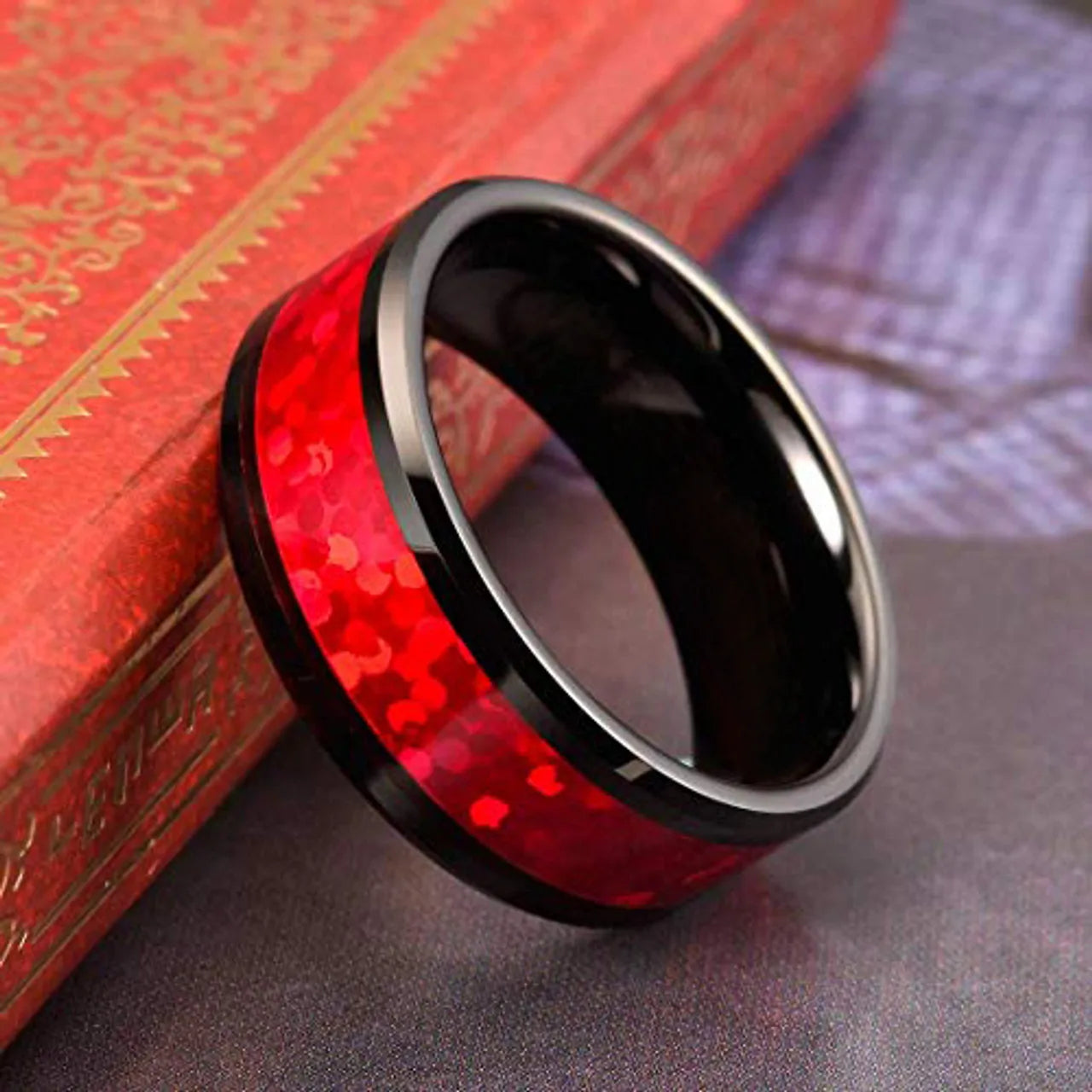 Fashion 8mm Men Silver Color Stainless Steel Rings Inlay Imitation Blue Opal Promise Rings For Men Women Wedding Band Jewelry