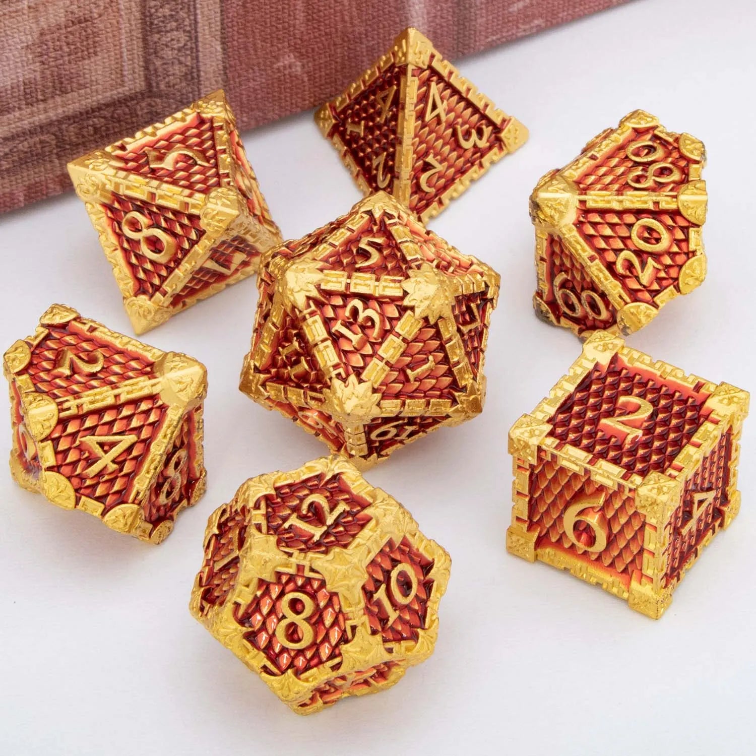 DND Metal Dice Set Dragon Scale D&D Dice Dungeon and Dragon Role Playing Games Black Green Polyhedral Dice RPG D and D Dice Golden Red