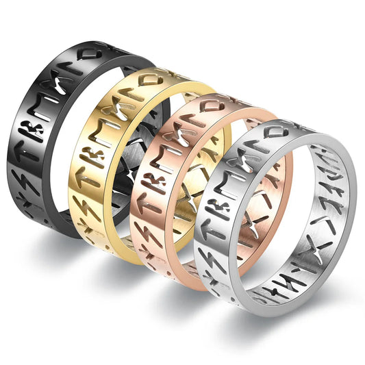 Vintage Hollow Out Odin Norse Viking Amulet Rune Rings For Men Stainless Steel Words Ring Wedding Jewelry Valentine's Days Gifts