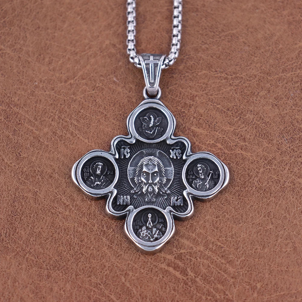 Classic Jesus Cross Series Stainless Steel Necklaces for Men Women Vintage Belief Powerful Amulet Pendant Jewelry Gift