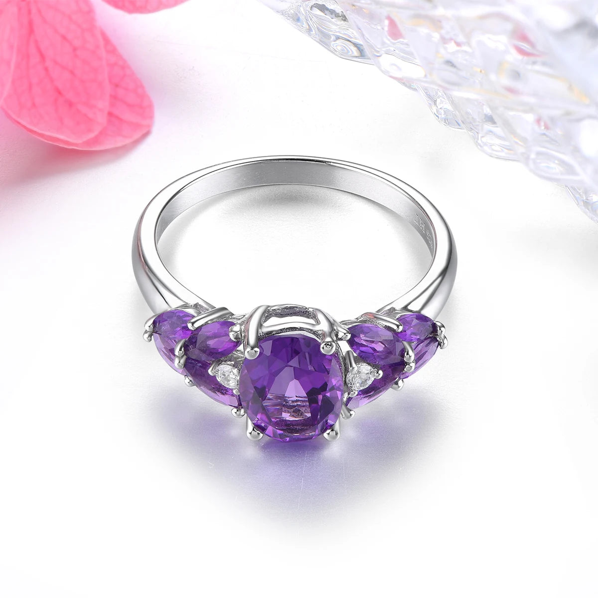 Natural South Africa Amethyst Silver Rings 2.5 Carats Deep Purple Gemstone Women Classic Elegant Style Anniversary Fine Jewelrys