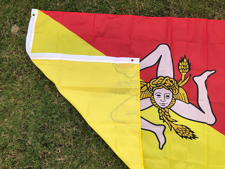 SKY FLAG  Sicily Flag 90x150cm 3x5ft Sicilia Sicilian Flags and Banners Italy Trinacria Symbol Sicily Flag for Decoration