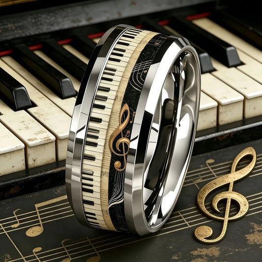 Fashion Stainless Steel Piano Note Ring Hypoallergenic Jewelry for Men, Ideal Opening Graduation Gift for Music Lovers Musician