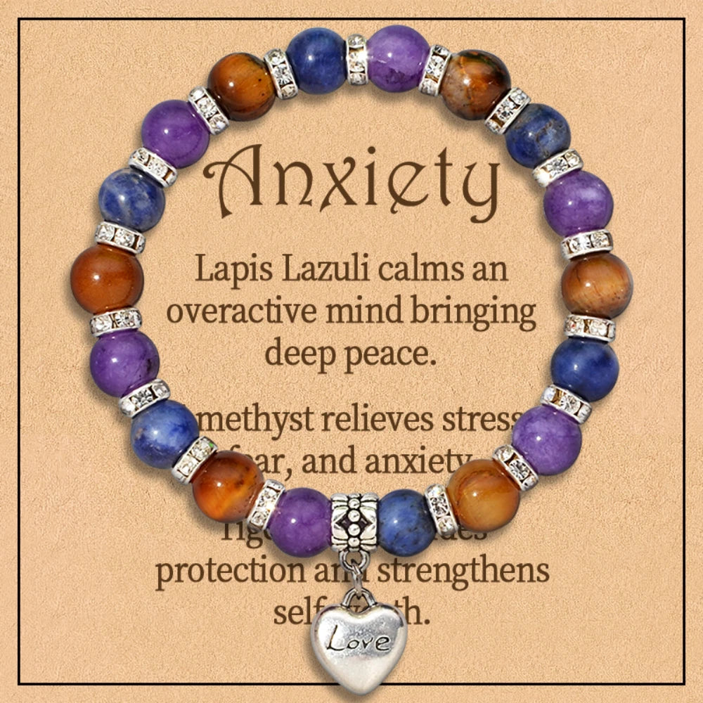 8 Styles 2PCS 8mm Healing Crystal Bracelet for Women Protection Good Luck Friendship Anxiety Stone Healing Bracelet with Card