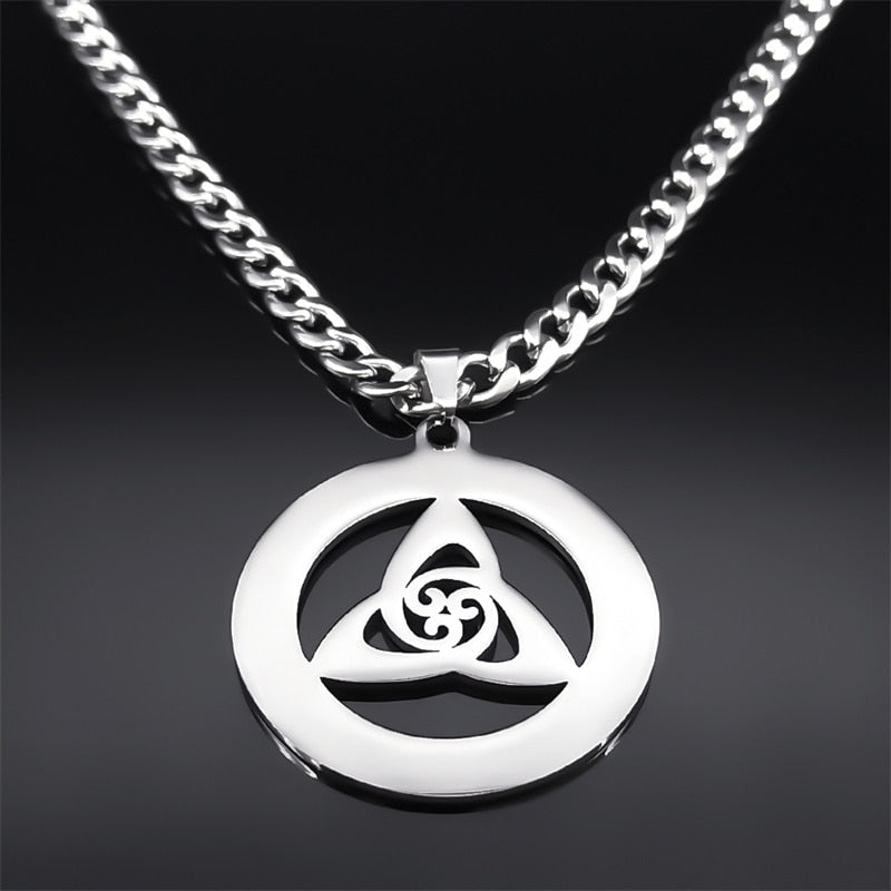 Viking Norse Rune Odin Triquetra Celtics Knot Necklace Pendant for Women Men Stainless Steel Trinity Necklaces Jewelry N7859S05