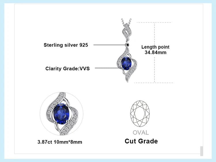JewelryPalace Created Blue Sapphire 925 Sterling Silver Pendant Necklace for Women Jewelry No Chain