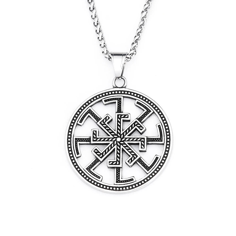 Vintage Fashion Slavic Kolovrat Symbol Pendant For Men Nordic Stainless Steel Vikings Celtic Knot Necklace Amulet Jewelry Gifts