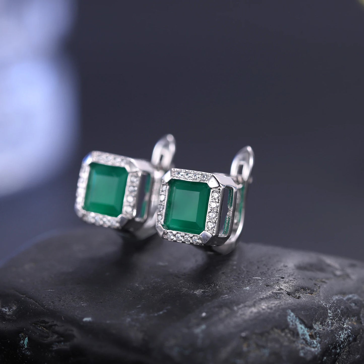 GEM'S BALLET 3.77Ct Natural Green Agate Gemstone Vintage Stud Earrings 925 Sterling Silver Fine Jewelry For Women Drop Shipping