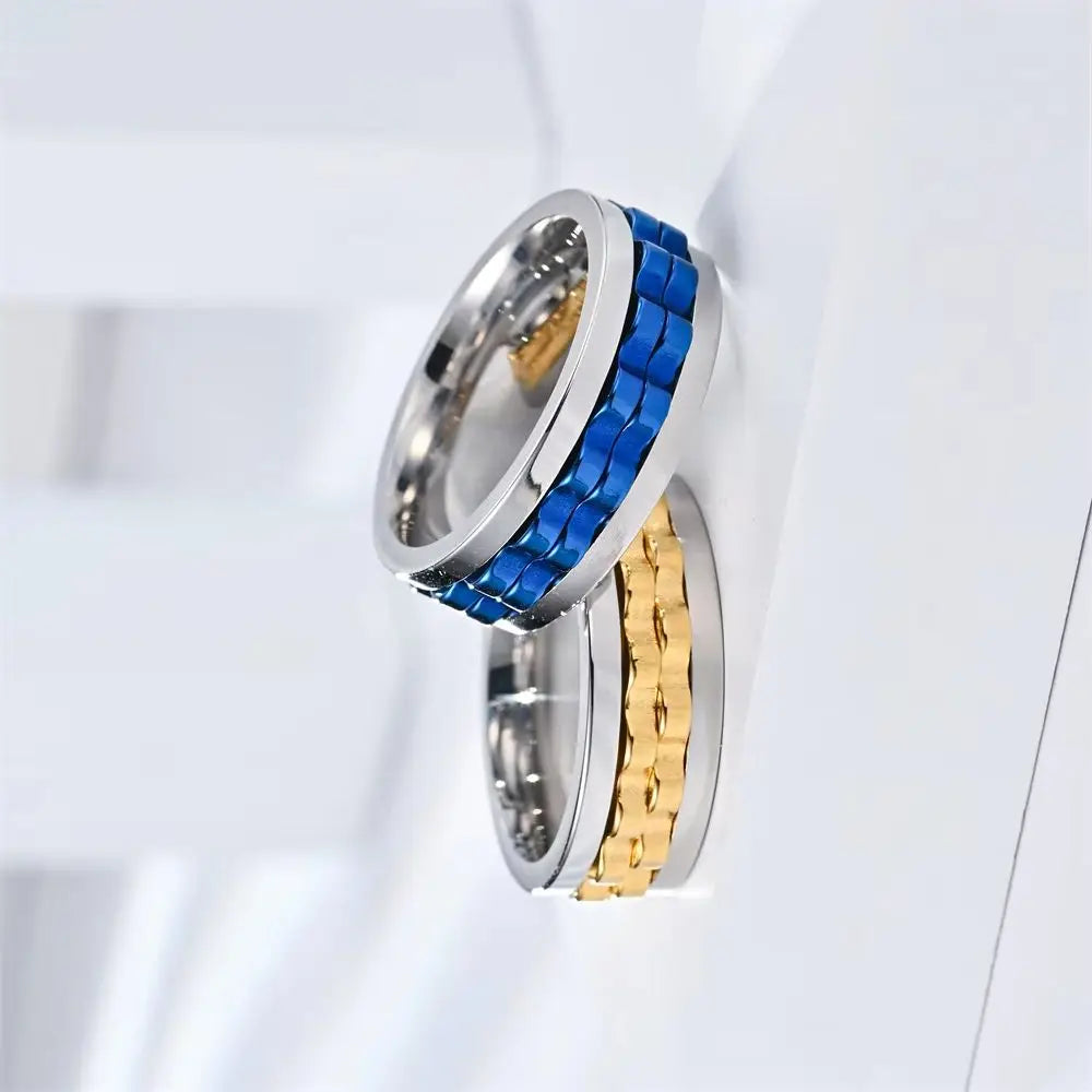 Stainless Steel Ring For Men Gear Chain Rotating Spinning Fidget Rings Punk Jewelry Size 6-13