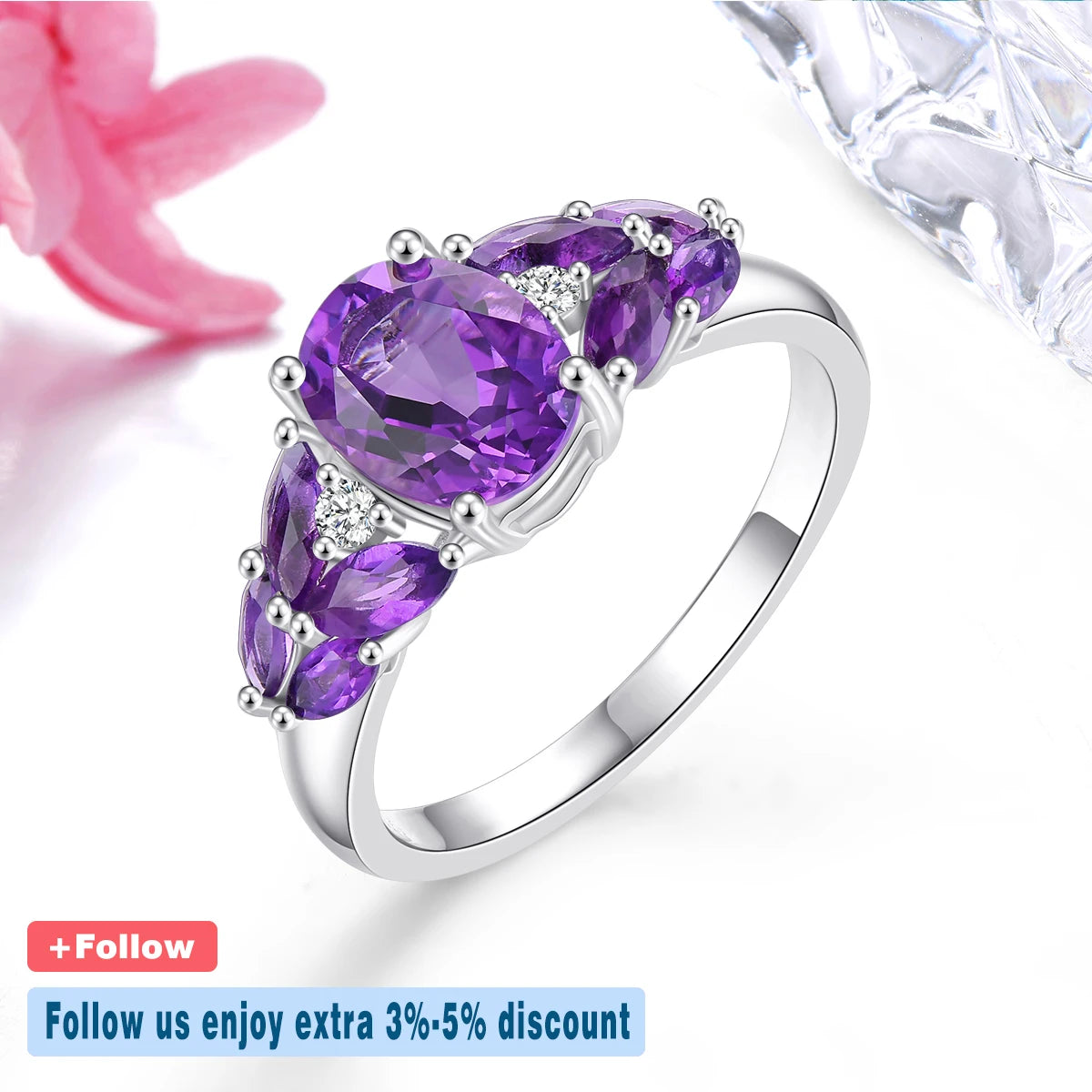 Natural South Africa Amethyst Silver Rings 2.5 Carats Deep Purple Gemstone Women Classic Elegant Style Anniversary Fine Jewelrys