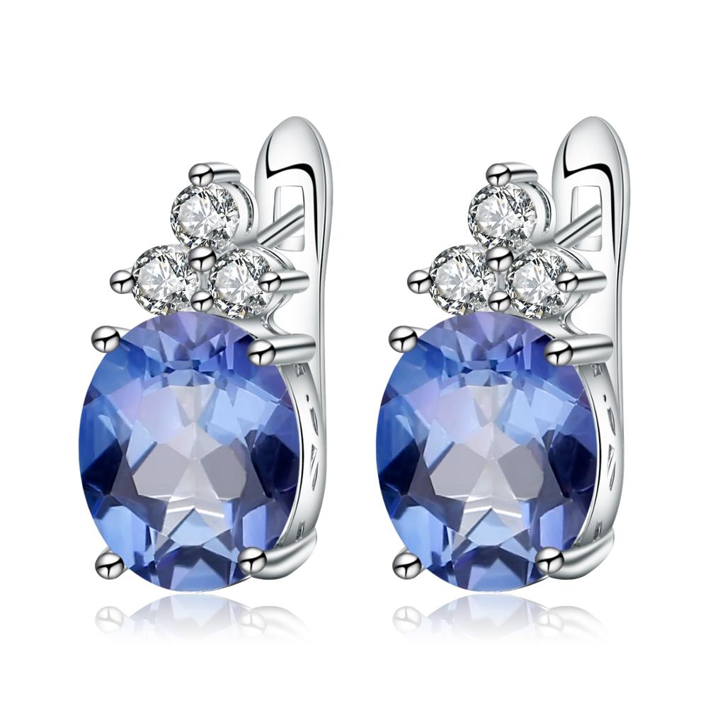 Gem&#39;s Ballet 4.74Ct Natural Iolite Blue Mystic Quartz Gemstone Stud Earings 925 Sterling Silver Women&#39;s Earrings Fine Jewelry Quartz Light Yellow Gold Color