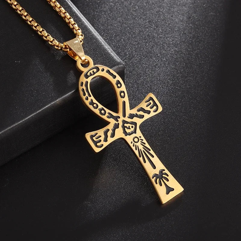 Stainless Steel Cross Letter Pendant Christian Savior Jesus Necklace Men and Women Religious Prayer Amulet Jewelry