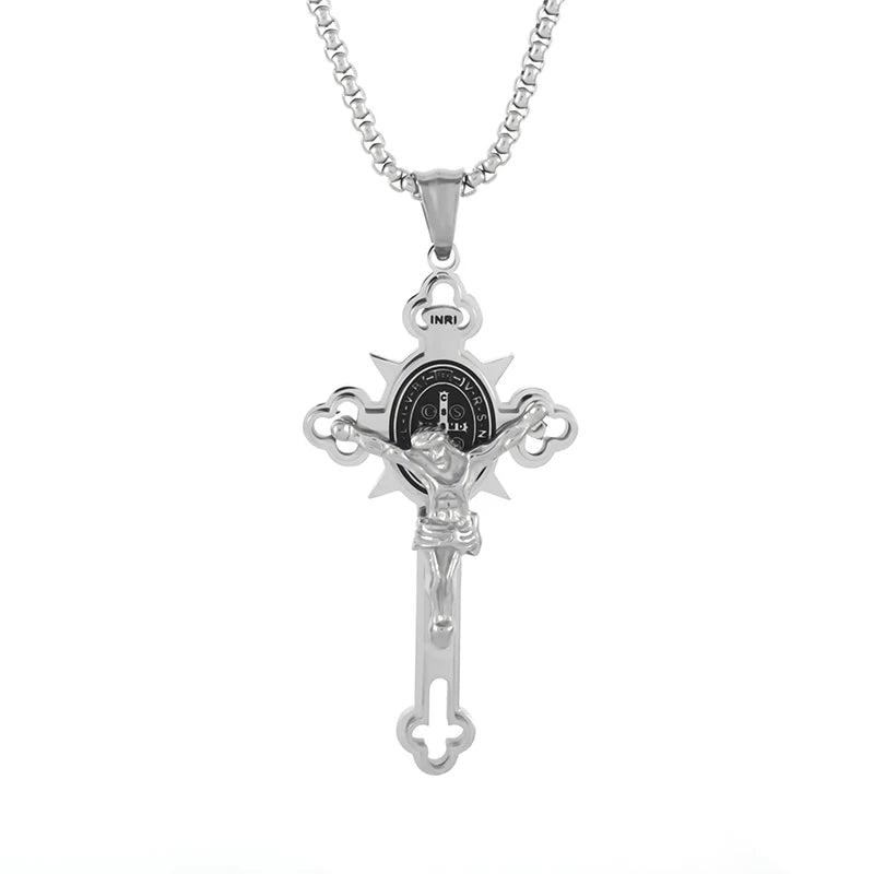 Italian Christian Saint St. Benedict Cross Stainless Steel Necklace Pendant Men and Women Religion Catholic Jesus Amulet Jewelry