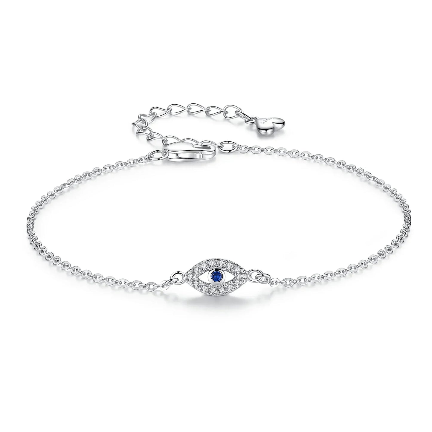 KALETINE Lucky Evil Eye Bracelet 925 Sterling Silver Bracelets for Women Blue Stone CZ Turkey Adjustable Men Jewelry KLTB099 White Gold Color Adjustable to 20CM