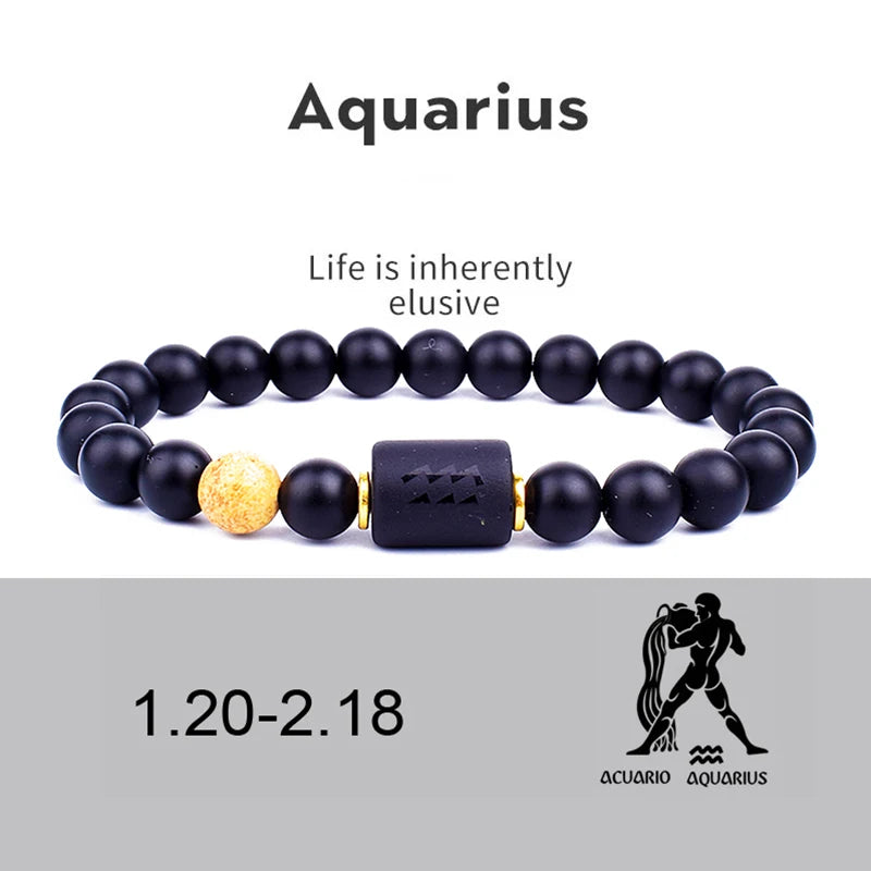12 Zodiac Signs Constellation Charm Bracelet Men Women Fashion Tiger Eye Stone Beaded Bracelets Virgo Leo Libra Couple Jewelry