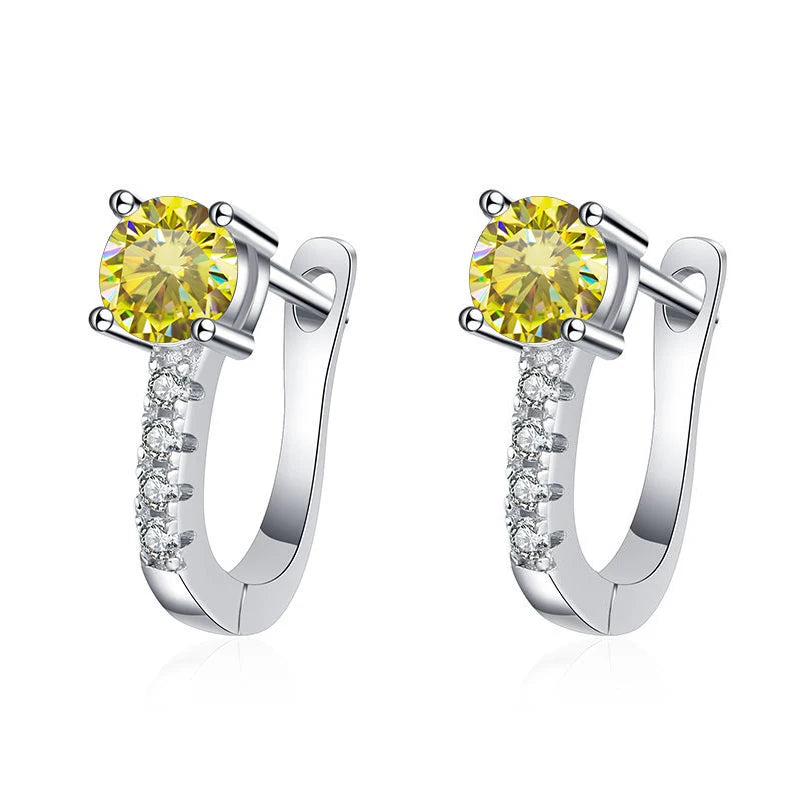 Butterflykiss 4 Claws Moissanite Ear Buckles Earrings For Women S925 Silver U Tape Accessories Trendy Anniversary Jewelry Gifts lemon yellow 0.5CT X 2