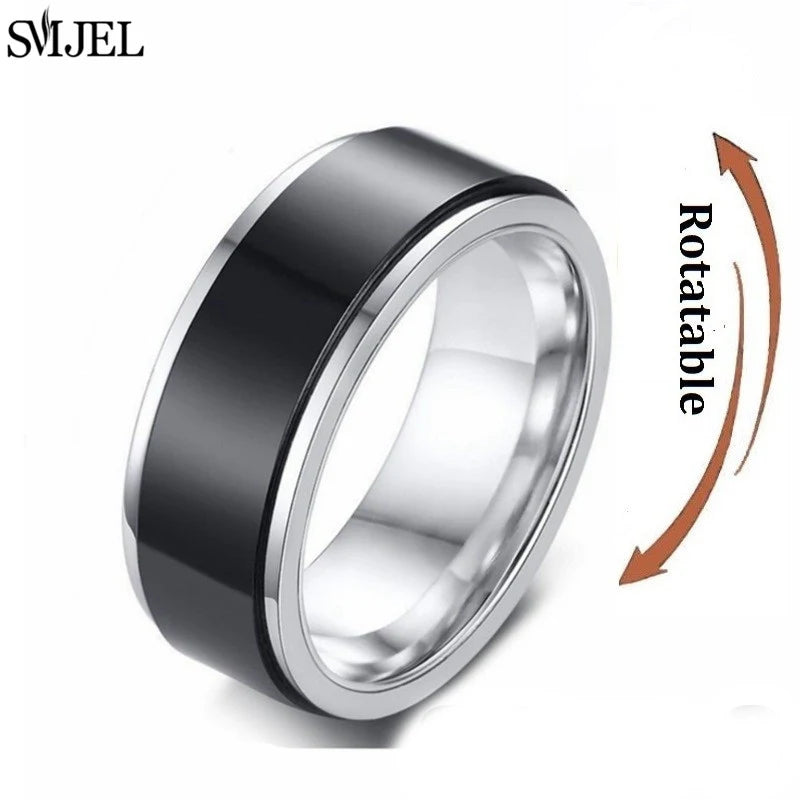 Rose Gold Stainless Steel Anxiety Ring Women Men Fidgets Spinner Rings Engagement Bands Silver Color Fashion Jewelry 8/6mm