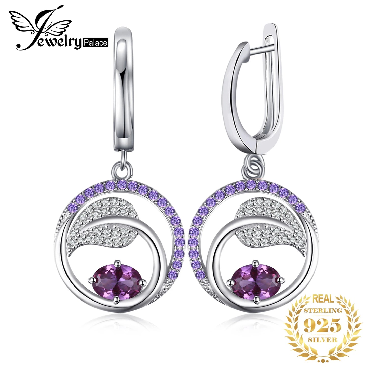 JewelryPalace Leaf 1.2ct Created Alexandrite Sapphire 925 Sterling Silver Drop Earrings for Women Purple Gemstone Jewelry Gift