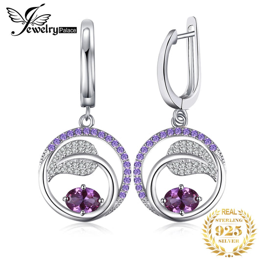 JewelryPalace Leaf 1.2ct Created Alexandrite Sapphire 925 Sterling Silver Drop Earrings for Women Purple Gemstone Jewelry Gift