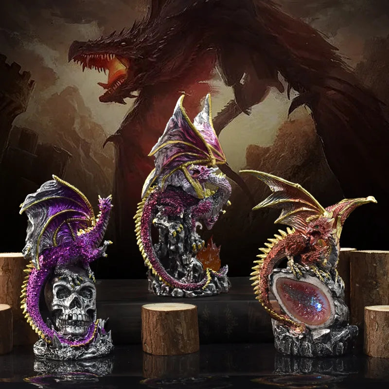 Retro Mythology Animal Statue Cerberus Dragon Griffin Ouroboros Skulls Resin Figurines Living Room Desktop Ornament Gift Toys