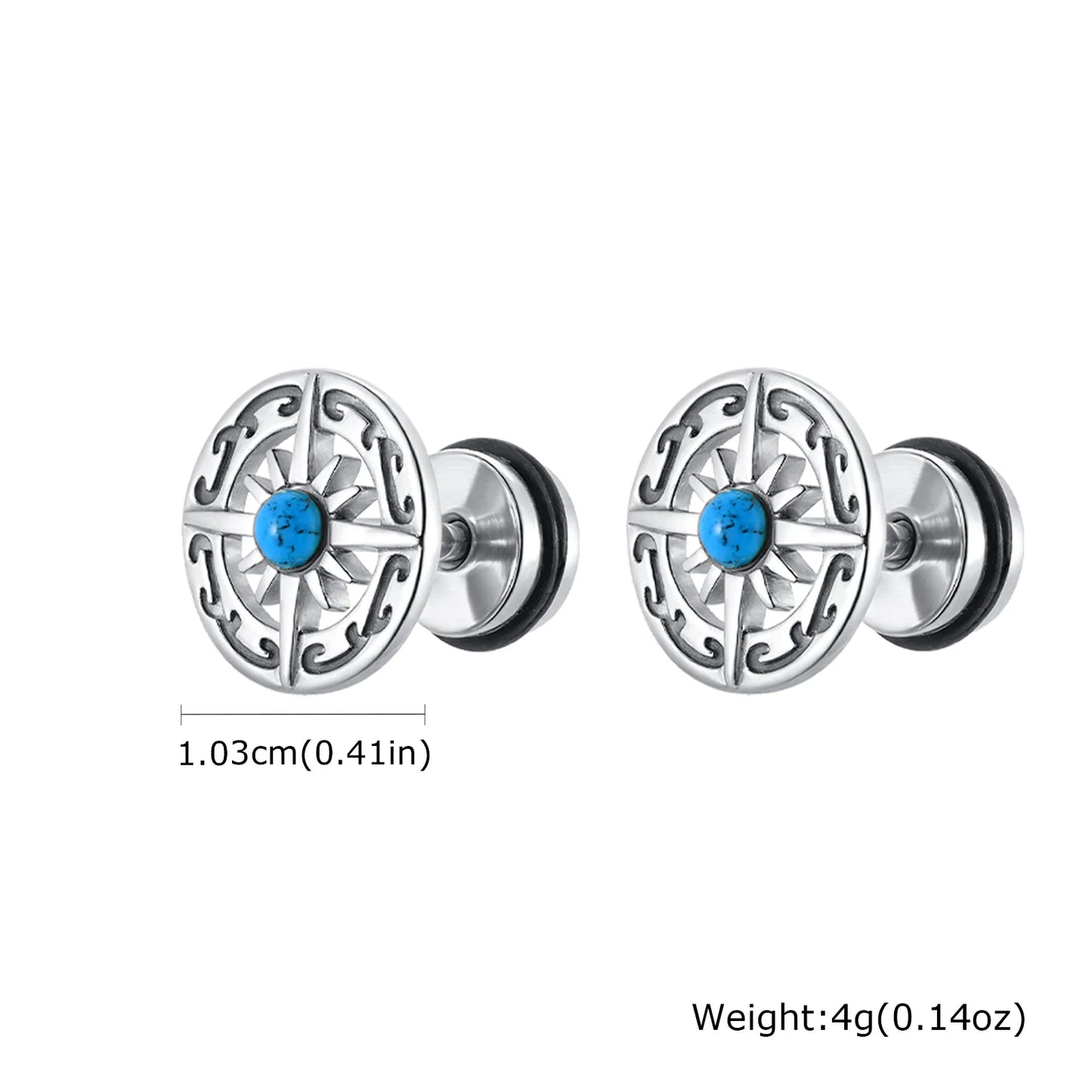Vintage Men's Compass Stud Earrings,Stainless Steel Eight-pointed Star Round Metal Stud Earrings,Trendy Classic Jewelry Gifts