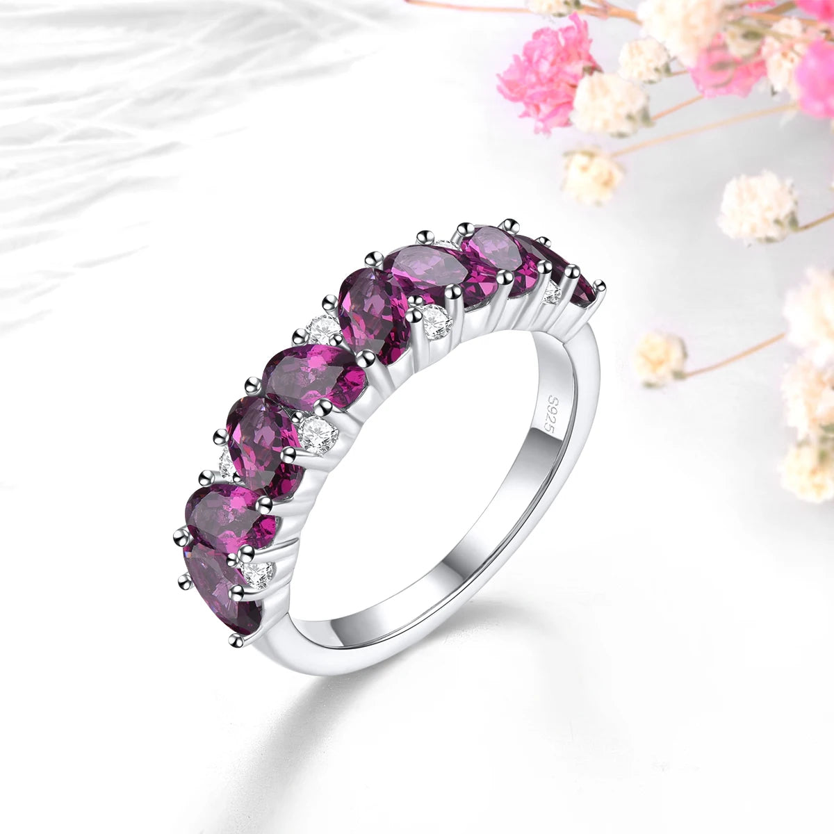 Natural Rhodolite Garnet Sterling Silver Rings 2.5 Carats Genuine Gemstone Rose Garnet S925 Romantic Style Anniversary Gifts