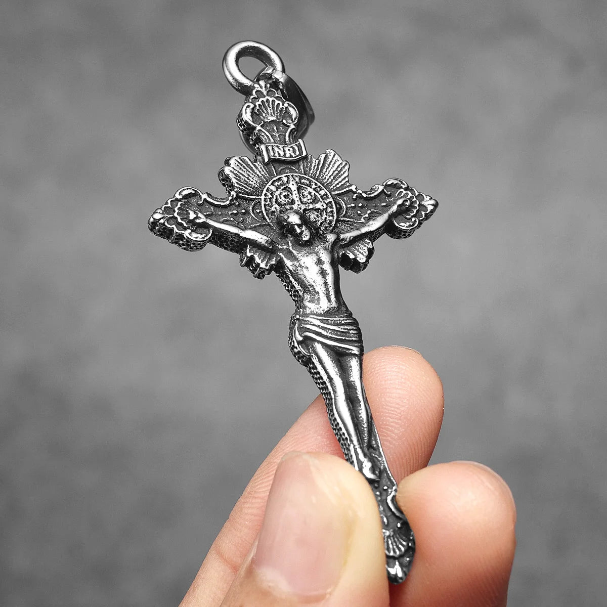 INRI Jesus Cross Exorcism Amulets Stainless Steel Men Necklaces Pendant Chain Punk For Women Fashion Jewelry Gifts Wholesale