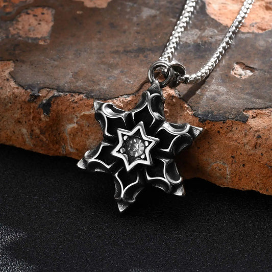 Gothic Hexagonal Star Necklace for Men Boys,Never Fade 3D Star Necklace,Vintage Religious Jewelry Gifts