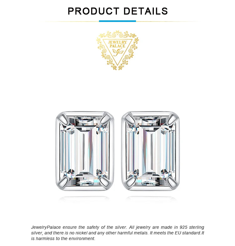JewelryPalace Emerald Cut 5A Cubic Zirconia Wedding Engagement 925 Sterling Silver Stud Earrings for Woman Anniversary Gift