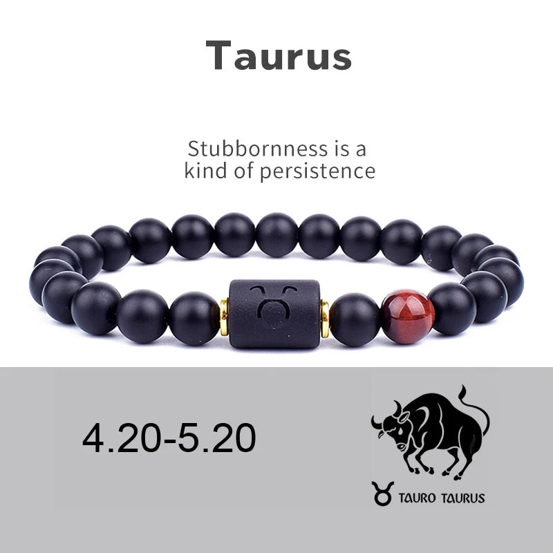 12 Zodiac Signs Constellation Charm Bracelet Men Women Fashion Tiger Eye Stone Beaded Bracelets Virgo Leo Libra Couple Jewelry