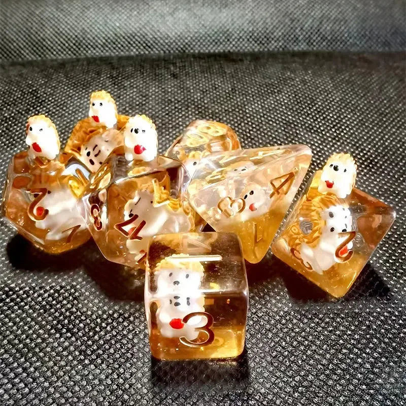 New DND Upscale 7Pcs Resin Dice Set Polyhedral Inline Animal D4 D6 D8 D10 D12 D20 Dices for RPG Board Game and Tabletop Games Hedgehog