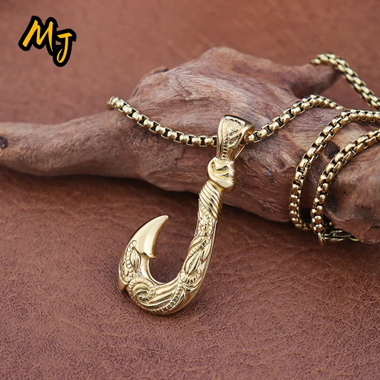 Classic Men's Fish Hook Pendant Stainless Steel Vintage Maui Magic Hook Necklace Fashion Punk Pirate Anchor Jewelry Accessories