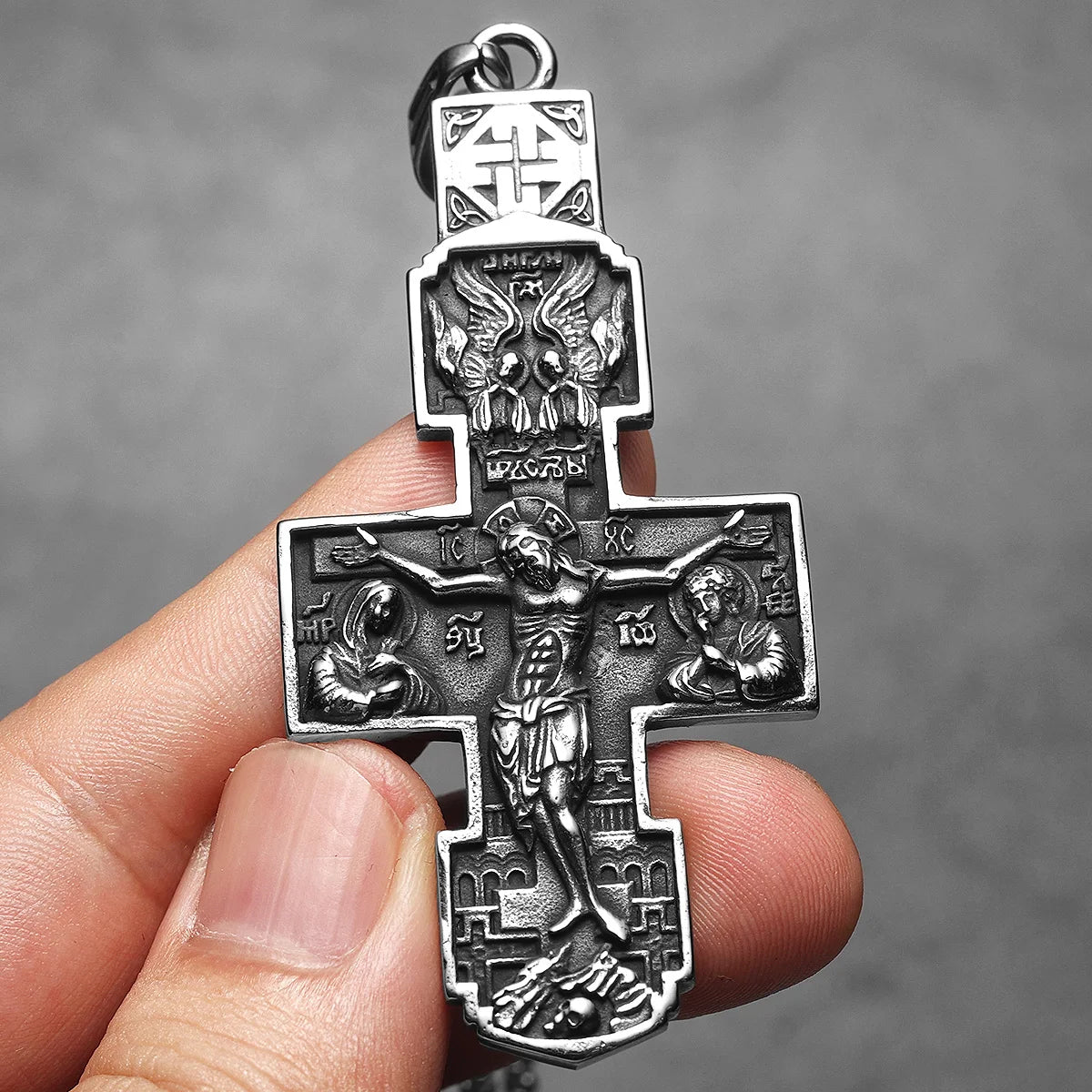 Retro Carving Jesus Cross Stainless Steel Men Necklaces Pendant Chain Punk For Women Fashion Jewelry Gifts