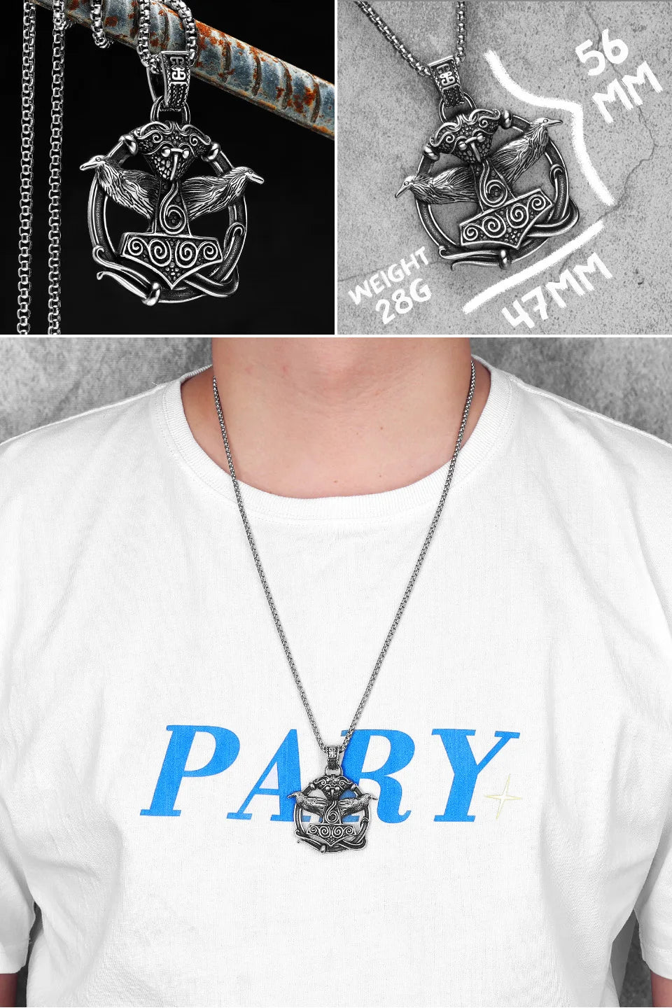 Collar con colgante de acero inoxidable con diseño de armas vikingas para hombre, estilo nórdico, estilo retro rock, punk, rap, para amigos, regalo de joyería masculina.