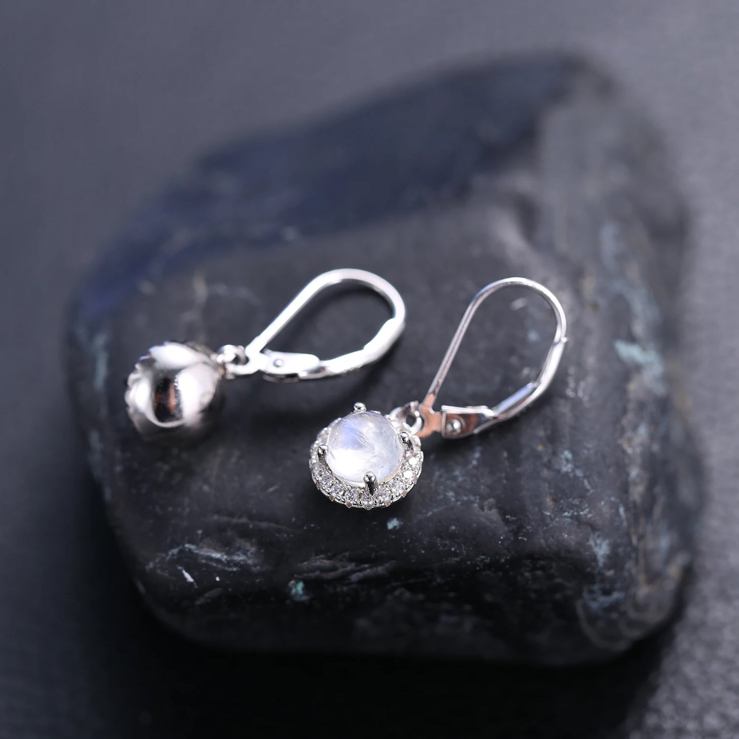 GEM'S BALLET 925 Sterling Silver Earrings Natural Milky Blue Moonstone Leverback Dangle Earrings For Women Wedding Fine Jewelry