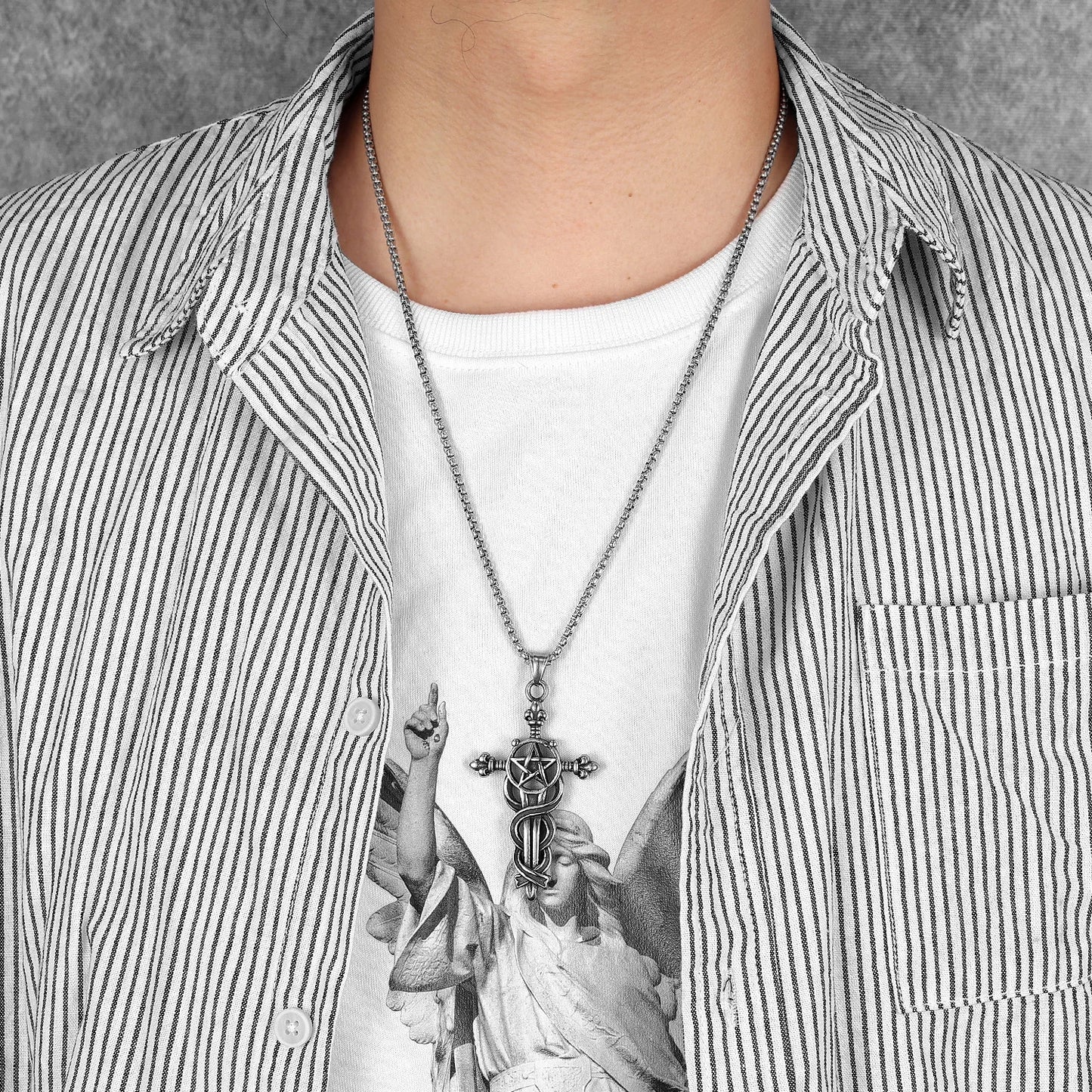 Serpentine Cross Amulets Stainless Steel Men Necklaces Pendant Chain Punk For Women Fashion Jewelry Gifts Wholesale Dropshiping