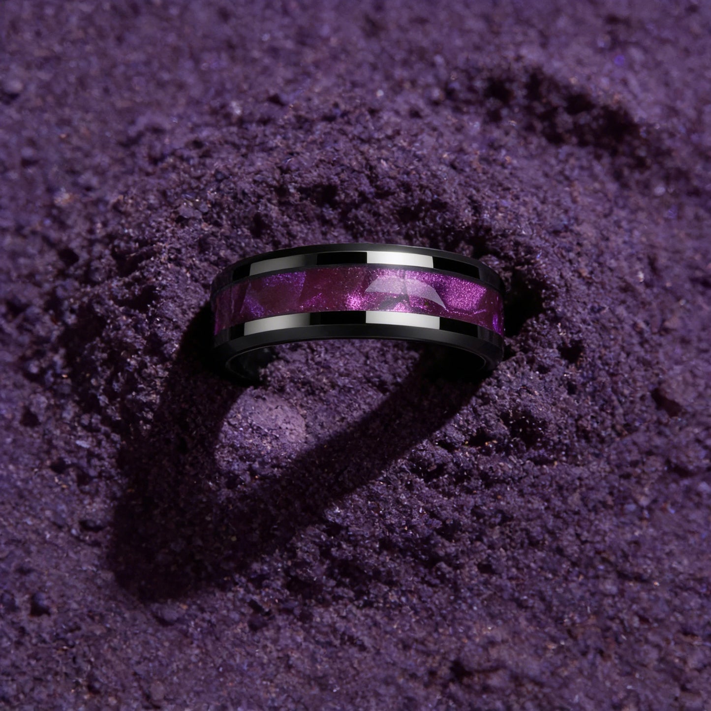 Fashion 8mm Stainless Steel Rings for Men Women, High Polished Purple Abalone Shell Inlay Ring, Men Wedding Party Jewelry