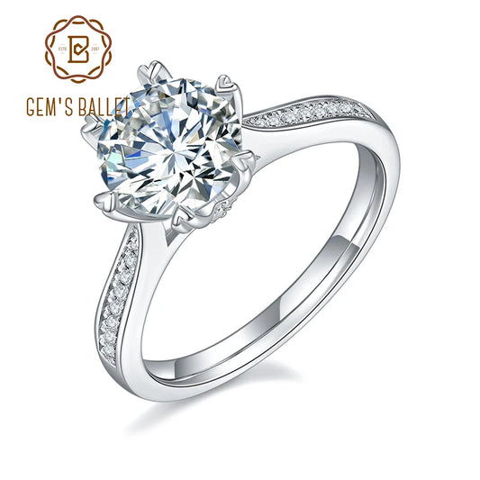 GEM'S BALLET 925 Sterling Silver Moissanite Ring 1ct 2ct 3ct Round Channel Moissanite Engagement Ring For Women Wedding Jewelry 2.0ct VVS1 8.0mm CHINA