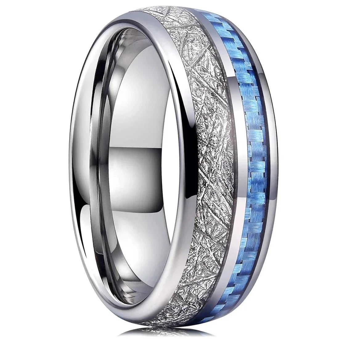 Luxury 8mm Gold Color Men Stainless Steel Wedding Rings Inlay Meteorites Engagement Rings For Men Party Jewelry Drop Shipping