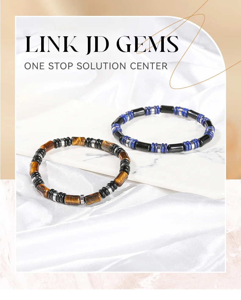 JD Natural Yellow Tiger Eye Stone Tube Shape Bracelets for Women Men Classic Stainless Steel Elastic Bangles Yoga Energy Gifts