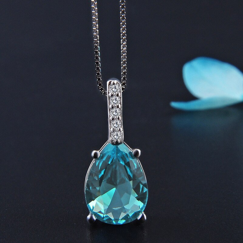 Natural Blue Topaz Pendant S925 Carat Necklace Colgantes Wedding Pendant for women